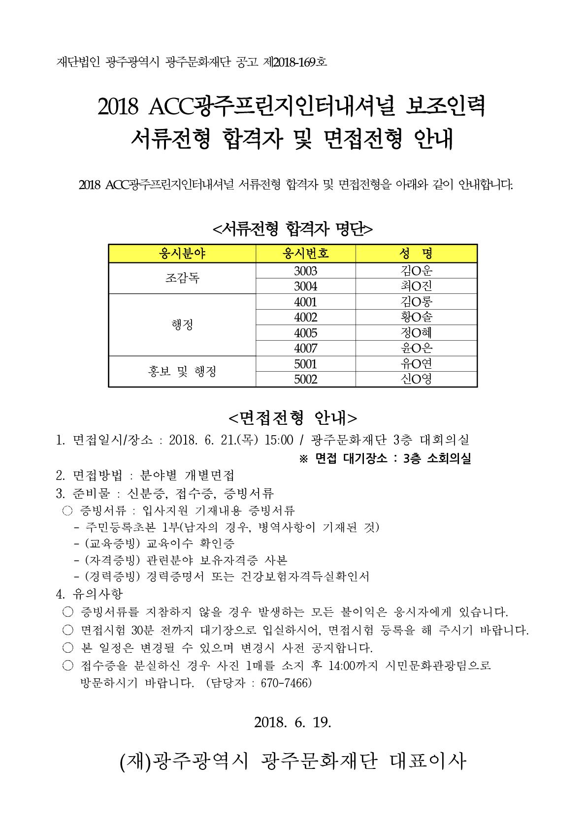 2018 ACC 광주프린지인터내셔널 보조인력 서류전형 합격자 및 면접전형 안내 공고_1.jpg